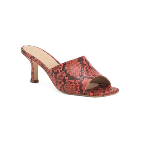 ELODIE Red Made In Spain Leather Snake Print Kitten Heel Sandals - Picture 1 of 2